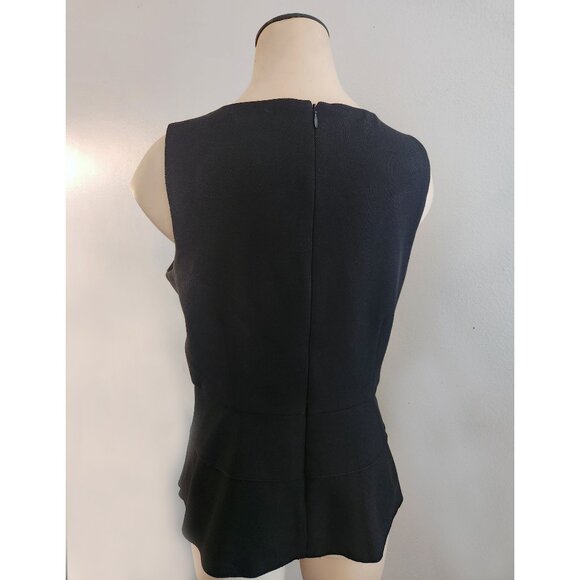 Size 2 WHITE HOUSE BLACK MARKET sleeveless BLACK peplum top dress shirt blouse - Picture 5 of 8